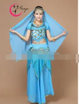 1 компл./лот, женский сексуальный костюм для танца живота, расшитый монетами, костюм для танца живота, шифоновая индийская танцевальная одежда