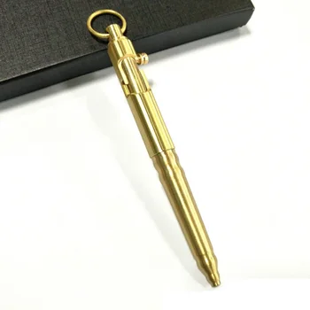 1 шт Шариковая ручка ручной работы с латунным болтом 0,5 мм, металлическая ручка с черными чернилами, медная Тактическая ручка для самообороны EDC