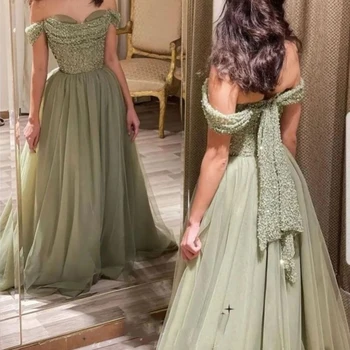 14749 #Princess Green A-line Vestidos De Fiesta Элегантное Вечернее Платье С Открытыми плечами Ручной Работы С пайетками На груди, Платье для выпускного вечера ODE