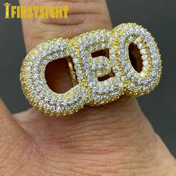 2022 Новое кольцо на палец с надписью CEO в стиле хип-хоп, покрытое льдом, с кубическим цирконием, серебристый цвет, 5a CZ камень, кольца CEO для мужчин, ювелирные изделия