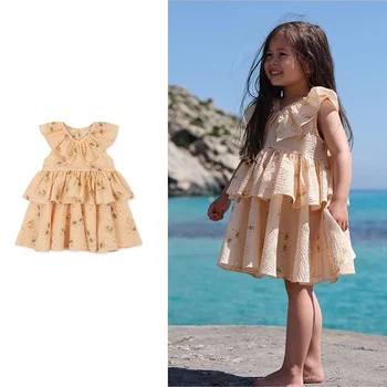2023 Летнее детское платье для девочек KS с принтом Единорога Повседневные платья для девочек с рюшами Модная одежда