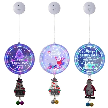2023 Новый Рождественский светодиодный Сказочный подвесной светильник Cute Santa Claus Tree Disc Lamp Колокольчики на батарейках Украшение праздничной стены дома