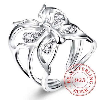 2023 Ретро Антикварное кольцо с бабочкой из хрусталя, Настоящее Серебро 925 Пробы, Кольца для большого пальца для Женщин, Женская мода, Богемные украшения