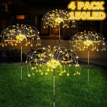 4 упаковки 150LED солнечных фейерверковых огней, водонепроницаемая уличная лампа в форме 