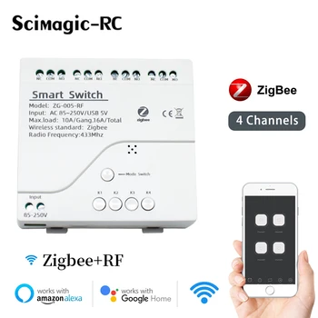 4CH Wifi Zigbee Smart Switch Домашний Контроллер Двигателя DC 12V 24V RF433 Дистанционное 4-Канальное Импульсное Реле для Alexa Google Tuya