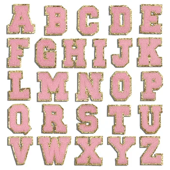 A-Z 26 букв, Розовая аппликация из блесток, полотенце, вышитый синелью алфавит, нашивки для одежды 