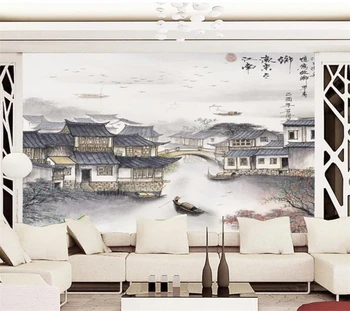 beibehang Индивидуальные крупномасштабные фрески Jiangnan water village классическая пейзажная живопись Обои для телевизора