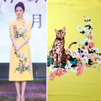 D новый продукт Liu Yifei, та же самая подушка, имитирующая льняную ткань для одежды с принтом кота, ткань для платья ручной работы DIY.