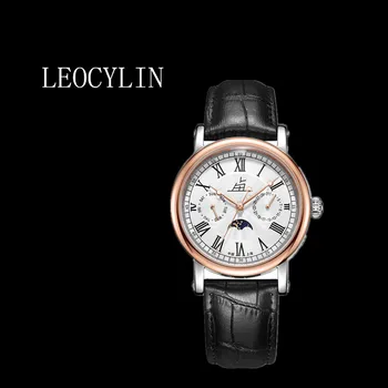 LEOCYLIN Модные автоматические механические часы Шанхайского бренда сапфировая фаза луны водонепроницаемая нержавеющая сталь для мужчин Наручные часы