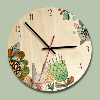 M.Сверкающие 11-дюймовые деревянные настенные часы, большие круглые креативные настенные часы из липы, милые мультяшные тихие часы для спальни
