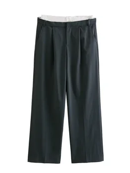 MESTTRAF сексуальный дизайн 2023 мода талия лоскутное складки спереди повседневные прямые брюки винтажные с высокой талией Женские брюки