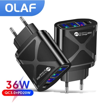 Olaf Real 36 Вт Быстрое Зарядное Устройство Quick Charge 3,0 USB Зарядное Устройство Type C PD Настенное Зарядное Устройство Адаптер Для ipad iphone Android Сотовый Мобильный Телефон