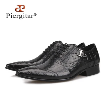 Piergitar Новые черные мужские модельные туфли из натуральной кожи, официальная деловая обувь, свадебные платья, мужские оксфордские туфли на шнуровке