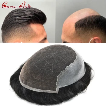 Q6 Мужской парик с французским кружевом спереди, системы замены человеческих волос, шнурок с искусственным париком для мужчин, мужские волосяные протезы, парик