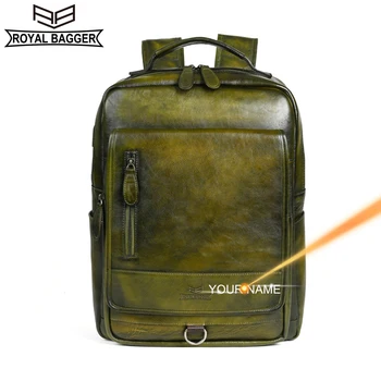 Royal Bagger 15,6-дюймовый рюкзак для ноутбука для мужчин, деловая дорожная сумка из натуральной коровьей кожи с USB-портом для зарядки 1389