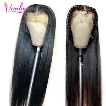 Vanlov Кружевные передние парики из человеческих волос для чернокожих женщин Бразильский прямой парик с детскими волосками 150% плотности Remy кружевной парик