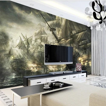wellyu Индивидуальные большие фрески, модные украшения для дома, европейская ретро-картина маслом, пиратский корабль, морская фреска на фоне стены