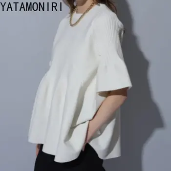 Yatamoniri, Вязаные футболки в Японском стиле, Женские Однотонные Простые универсальные футболки, Высокая Уличная мода, Нежные Свободные Летние Топы