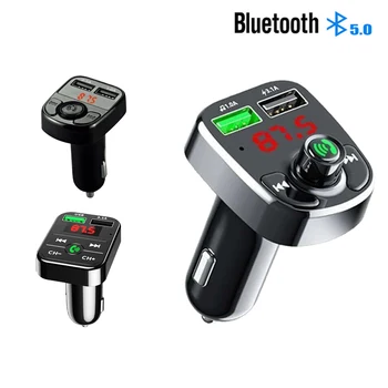 Автомобильный Bluetooth 5.0 FM-передатчик Беспроводной аудиоприемник громкой связи Автоматический MP3-плеер 2.1A Быстрое зарядное устройство с двумя USB-портами Автомобильные Аксессуары