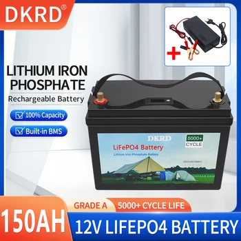 Аккумулятор LiFePO4 12 В, литий-железо-фосфатная аккумуляторная батарея емкостью 150 ач, встроенный BMS для кемперов, Гольф-кар, Солнечная батарея с зарядным устройством