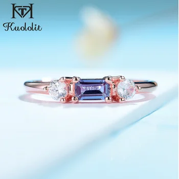 Александритовое кольцо Kuololit Lab для женщин из цельного серебра 925 пробы, Изумрудная огранка, роскошные украшения для свадьбы, обещания, помолвки