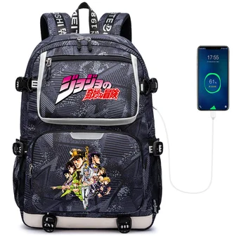 Аниме Jojo Bizarre Adventure USB Большой емкости Школьные сумки для подростков, Женские Мужские рюкзаки для ноутбука, сумки для книг для мальчиков и девочек