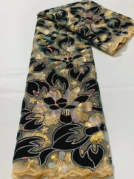 Африканская кружевная ткань, Роскошная вышивка, сетчатое кружево С бархатом, блестящие пайетки, Африканская вышивка, пайетки, Тюль, Кружевное платье для шитья e