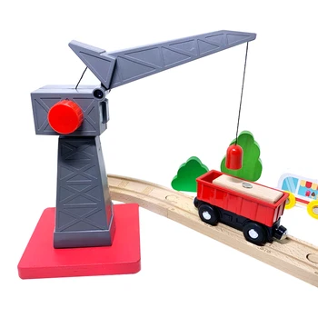 Бесплатная доставка, грузовая станция, башня-кран, деревянные аксессуары для сцены на рельсах, подходящие для деревянных игрушек для мальчиков
