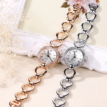 Брендовое розовое золото Роскошные Женские часы для девочек Кварцевые часы-браслет Женские модные наручные часы с кристаллами Relogio Feminino