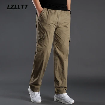 Весенне-осенние мужские брюки-карго из 100% хлопка, Мужские повседневные брюки с несколькими карманами, мужские однотонные брюки-джоггеры большого размера, мужские 6XL