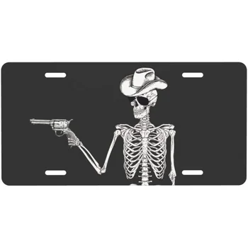 Готический череп, чехлы для номерных знаков в стиле Вестерн-ковбой, Декоративная наклейка на передний номерной знак автомобиля, алюминиевый автомобильный номерной знак для женщин и мужчин