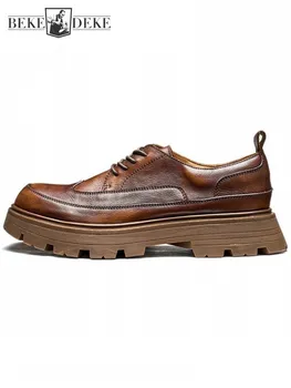 Деловые повседневные мужские модельные туфли в британском стиле в стиле ретро на платформе со шнуровкой, рабочая обувь-карго, офисные мужские туфли-дерби из натуральной кожи