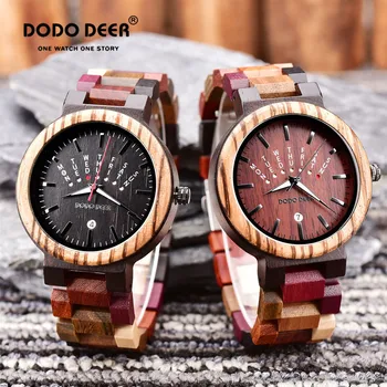 Деревянные часы DODO DEER для мужчин, Еженедельный календарь, светящиеся мужские кварцевые наручные часы, мужской красочный ремешок, прямая поставка, OEM