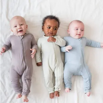 Детский комбинезон на молнии для новорожденных, однотонная Детская одежда для младенцев 3, 6, 9, 12, 18, 24 м, Детский комбинезон из бамбукового волокна для мальчиков и девочек
