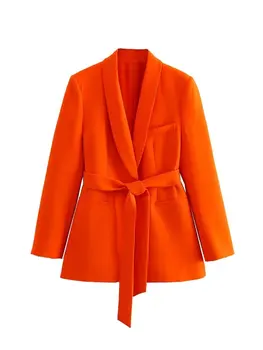 Женская мода MESTTRAF 2023 с поясом, блейзер на потайных пуговицах, пальто, винтажная женская верхняя одежда с длинными рукавами и прорезными карманами
