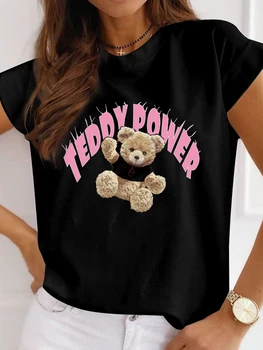 Женская одежда 2022, футболка Cute Bear Teddy Power, модные топы с короткими рукавами из мультфильма Harajuku Ulzzang, женские футболки