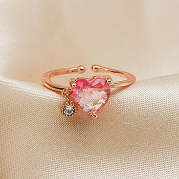 Женские кольца в форме сердца из Корейского хрусталя с регулируемым шармом, Розовые кольца с кубическим цирконием, открытые кольца для пальцев, модные украшения для мужчин