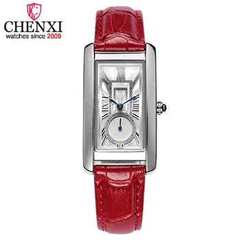 Женские красные кожаные часы CHENXI, женские модные Простые Аналоговые кварцевые часы люксового бренда, женские Маленькие Свежие Классические наручные часы
