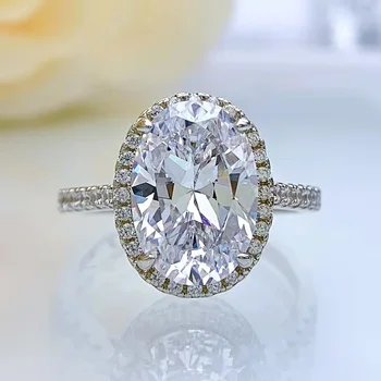 Женское персонализированное кольцо с бриллиантом из высокоуглеродистого бриллианта S925 серебряное кольцо для предложения 9 * 13 овальное кольцо с желтым бриллиантом женское