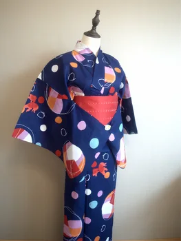 Женское хлопчатобумажное льняное кимоно Японская традиционная официальная юката С милыми принтами платье для выступлений Косплей костюм Obi входит в комплект