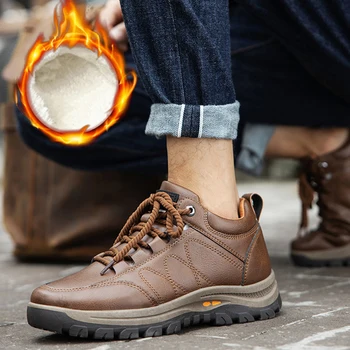 Зимние теплые мужские ботинки из натуральной кожи и меха Плюс уличные зимние ботинки для мужчин ручной работы, водонепроницаемая рабочая нескользящая обувь для лодыжек