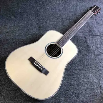 Изготовленная на заказ акустическая гитара AAAAA из массива ели с 41-дюймовым переплетом в елочку
