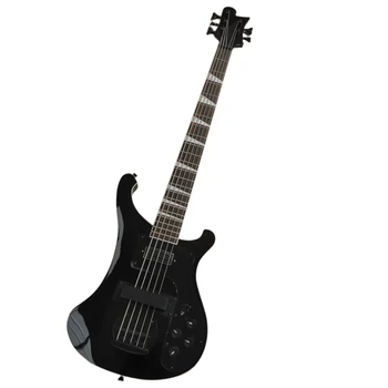 Изготовленная на Заказ Черная 5-Струнная Электрическая Бас-гитара с Белыми Жемчужными Вставками, Предложение на Заказ