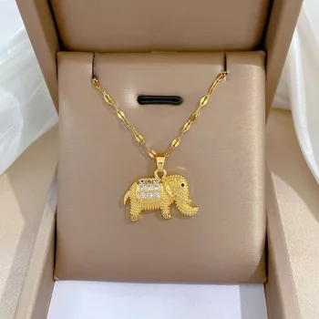 Изысканное модное ожерелье с 3D-подвеской в виде слона с микро-инкрустацией из нержавеющей стали для женщин, ювелирные изделия с животными, подарок на день рождения для девочек