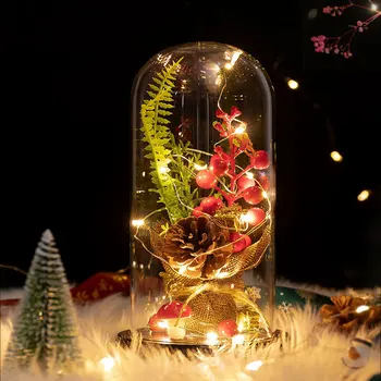 Имитация Рождественской елки, светодиодная подсветка, Вечный цветок, Стеклянная крышка, Подарочная коробка, Рождественское украшение на День Святого Валентина