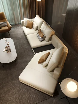 Итальянский минималистичный кожаный диван, легкий роскошный модный креативный угловой диван для трех человек, изогнутый кожаный диван