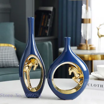 Керамическая ваза Полая Золотая лошадь ручной работы, креативные керамические поделки, современное украшение для дома, цветочная композиция, гидропоника.