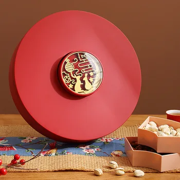 Китайский красный домашний поднос для фруктов с крышкой, влагостойкая коробка для сухофруктов, украшение дома, гостиная, коробка для хранения орехов, свадебный реквизит