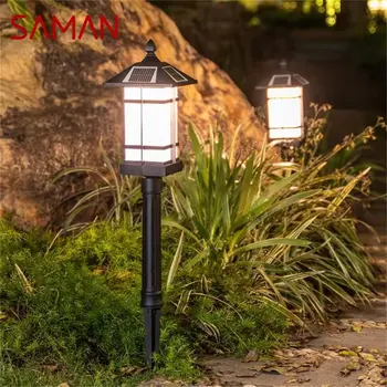 Классическая уличная газонная лампа SAMAN с черным светодиодным освещением, водонепроницаемый солнечный дом для украшения сада на дорожке виллы