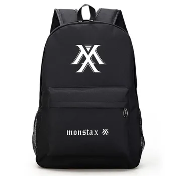 Корейские звезды с принтом Monsta X, Черный рюкзак, сумки для школьных книг, ноутбук, подарок для мальчиков и девочек в школу, Повседневный подарок